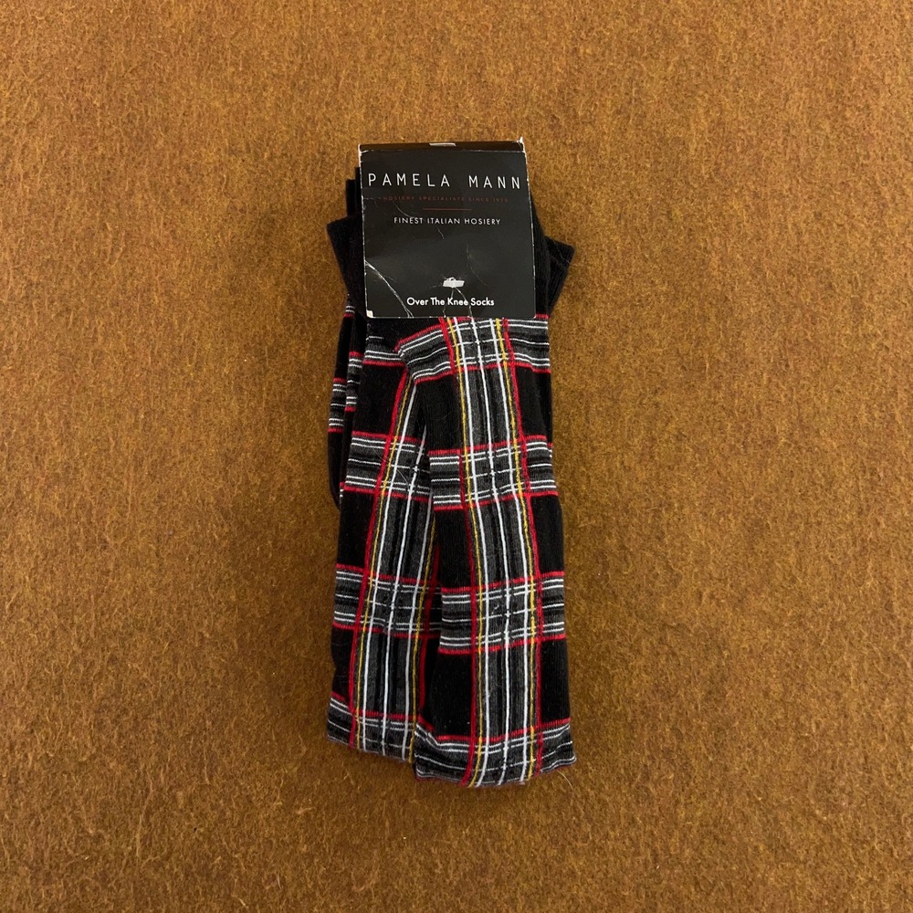 Pamela Mann Womens OS Black Tartan Plaid Over The Knee Socks NWT
